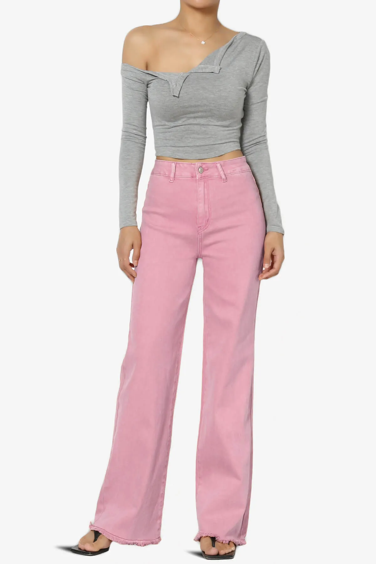 Davie Acid Wash Cutoff Hem Wide Leg Pants