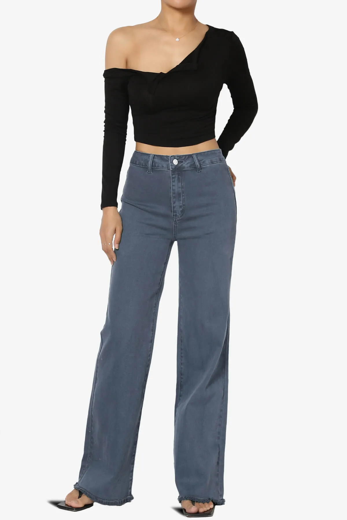 Davie Acid Wash Cutoff Hem Wide Leg Pants