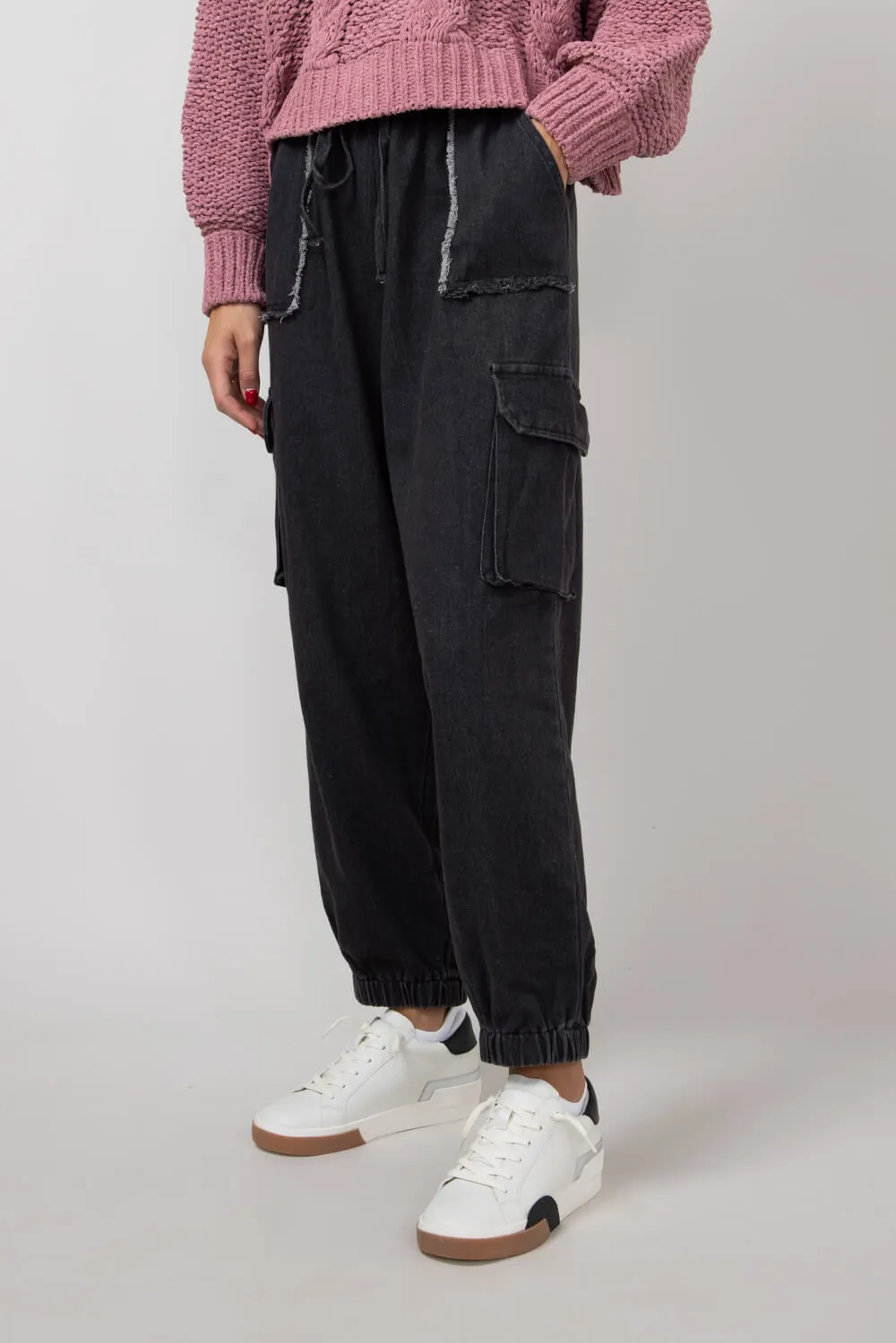 Denim Cargo Joggers for Women in Black | VP71969-BLACKDENIM