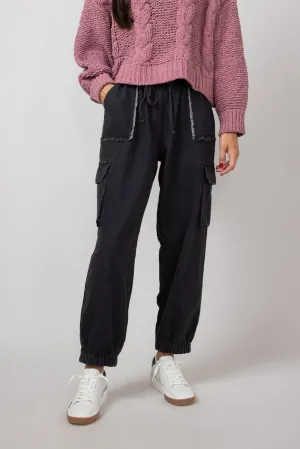Denim Cargo Joggers for Women in Black | VP71969-BLACKDENIM