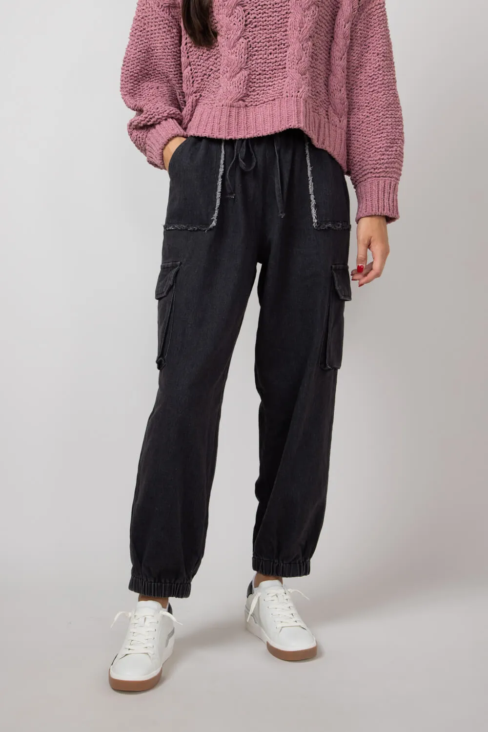 Denim Cargo Joggers for Women in Black | VP71969-BLACKDENIM
