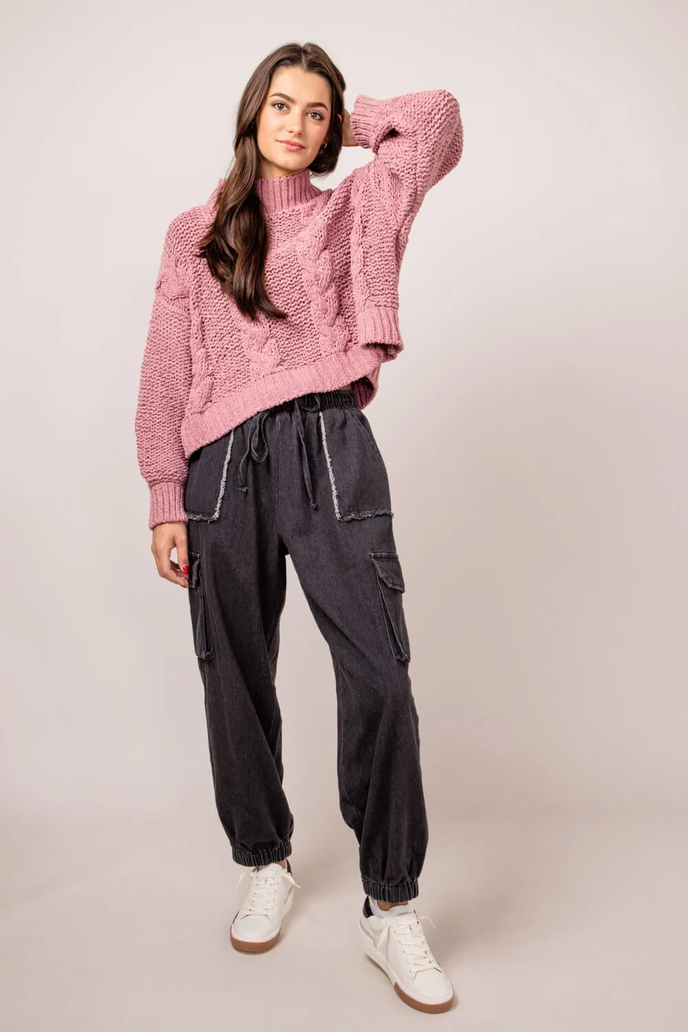 Denim Cargo Joggers for Women in Black | VP71969-BLACKDENIM