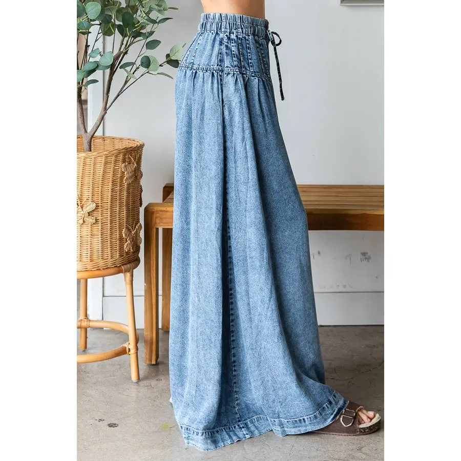 Denim Washed Pinktuck Wide Leg Oli Hali Pants