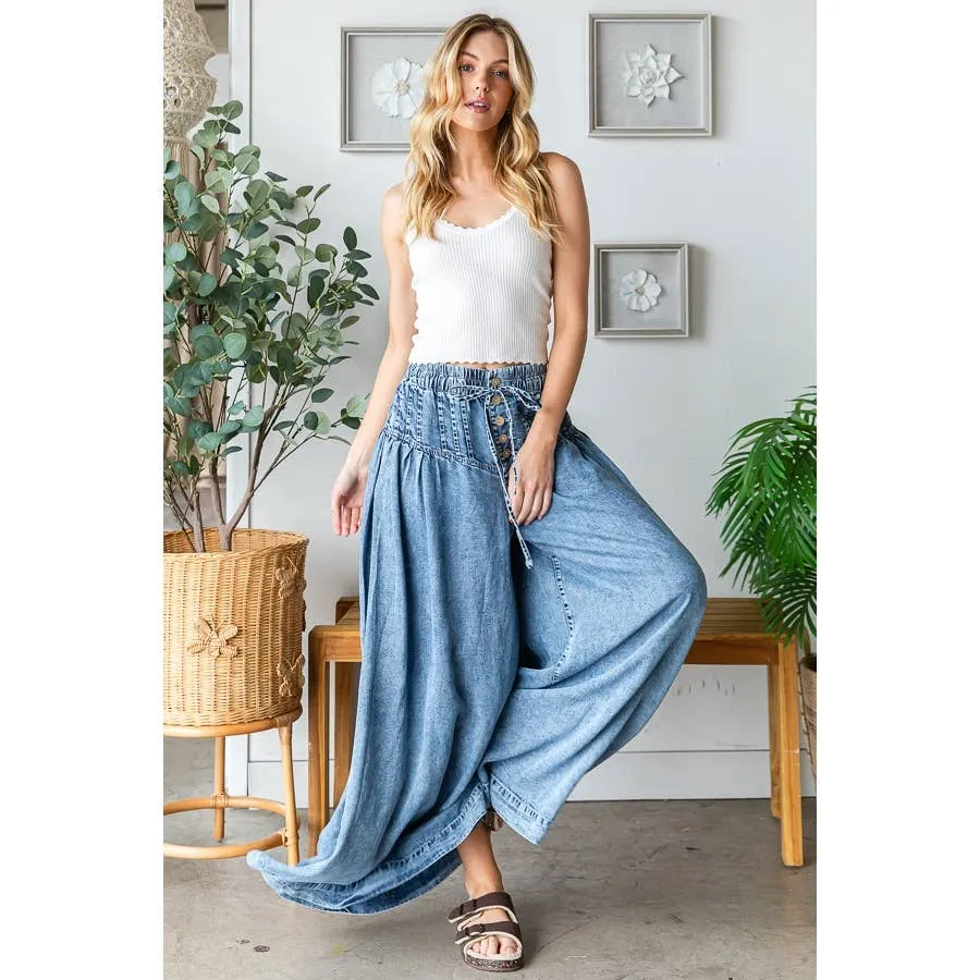 Denim Washed Pinktuck Wide Leg Oli Hali Pants