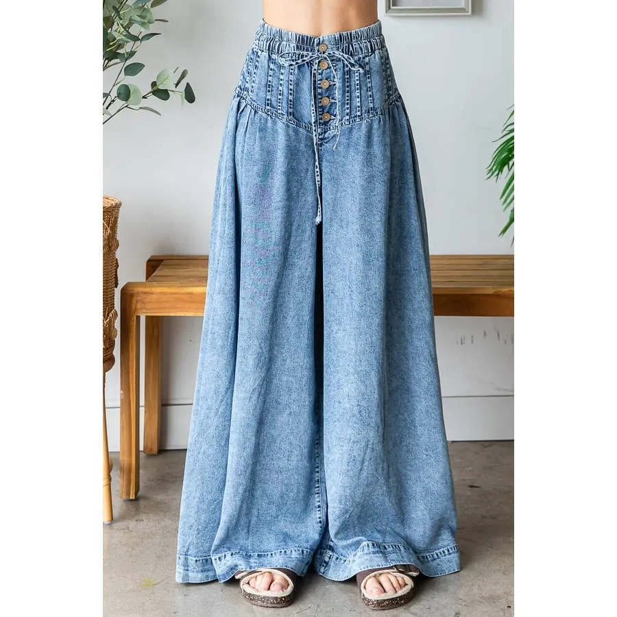 Denim Washed Pinktuck Wide Leg Oli Hali Pants