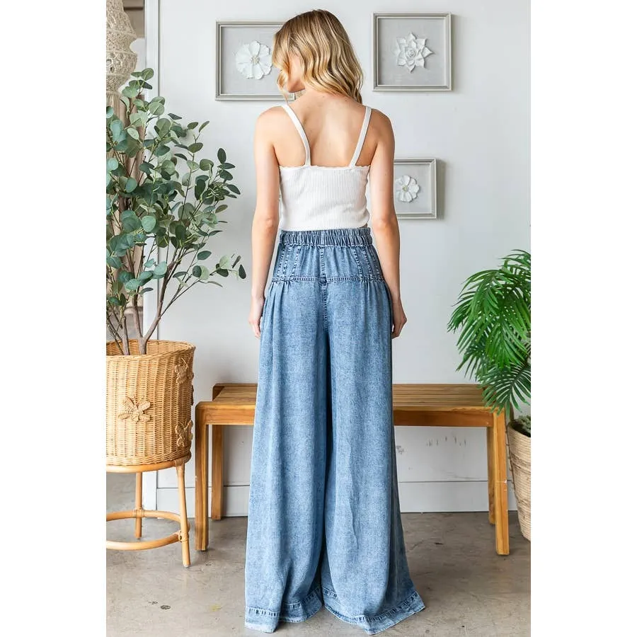 Denim Washed Pinktuck Wide Leg Oli Hali Pants
