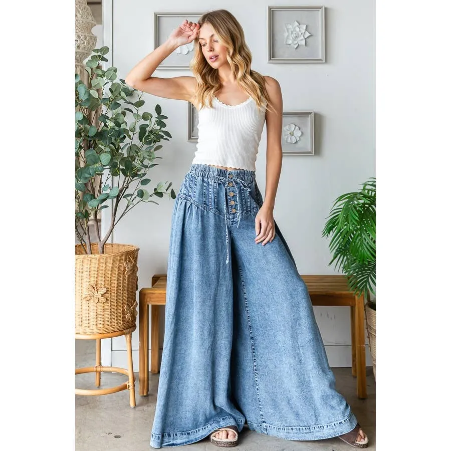 Denim Washed Pinktuck Wide Leg Oli Hali Pants