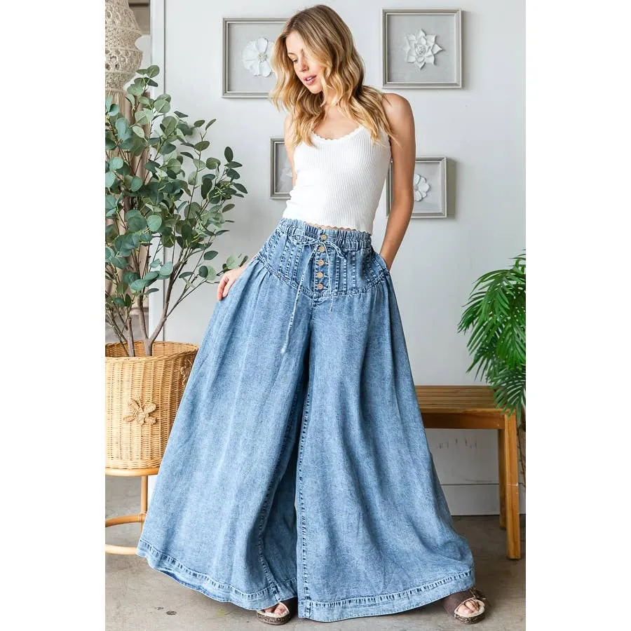Denim Washed Pinktuck Wide Leg Oli Hali Pants