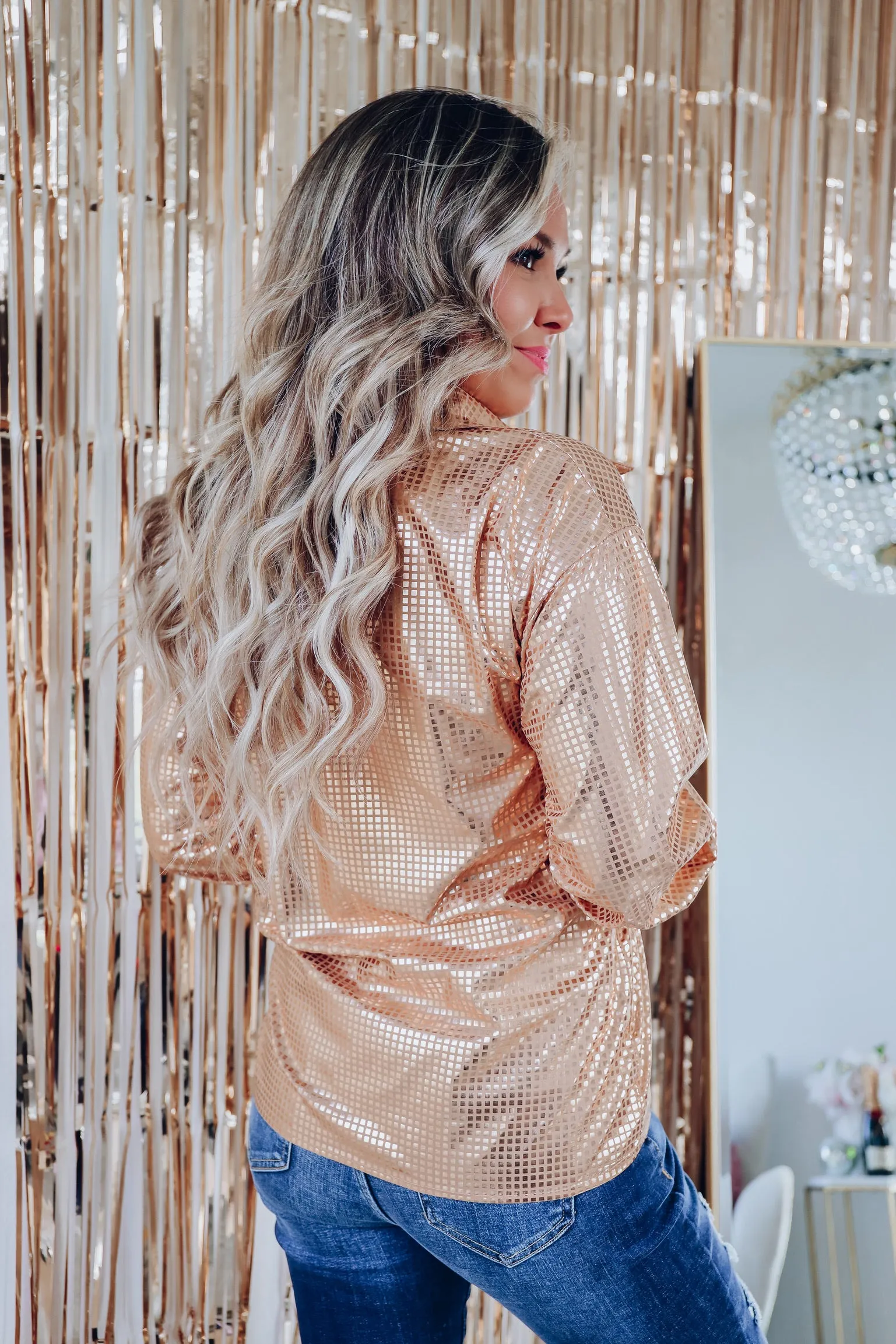Disco Out Tonight Button Up Shirt - Gold