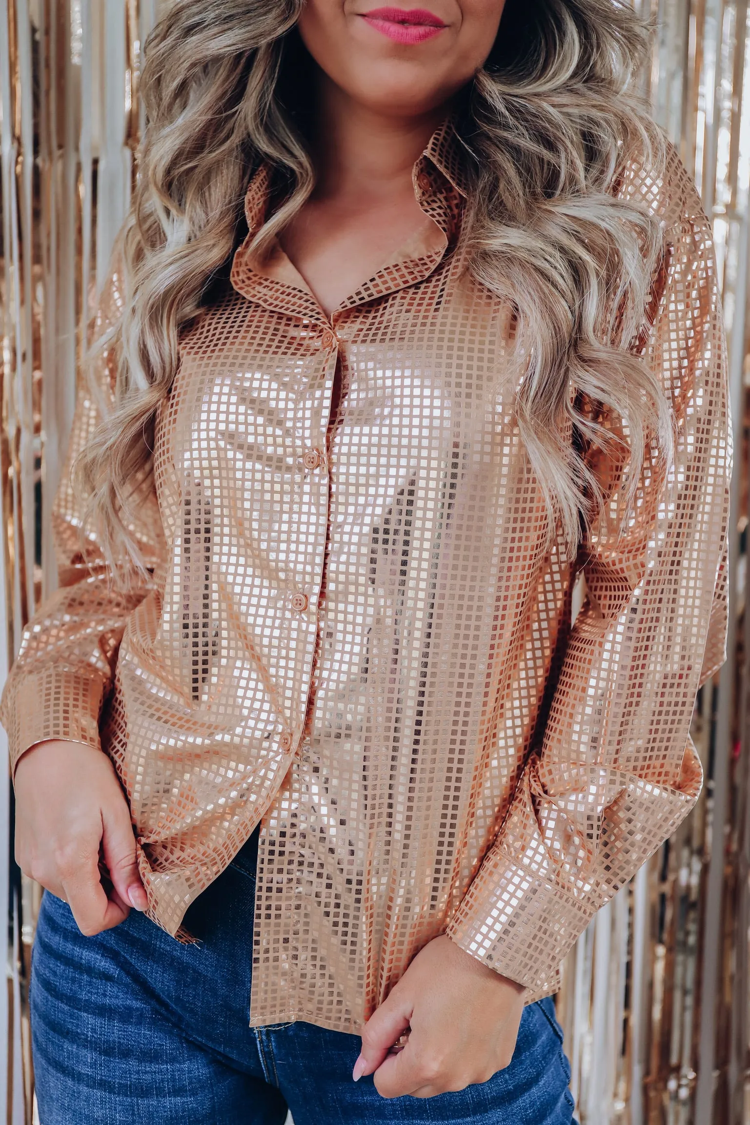 Disco Out Tonight Button Up Shirt - Gold