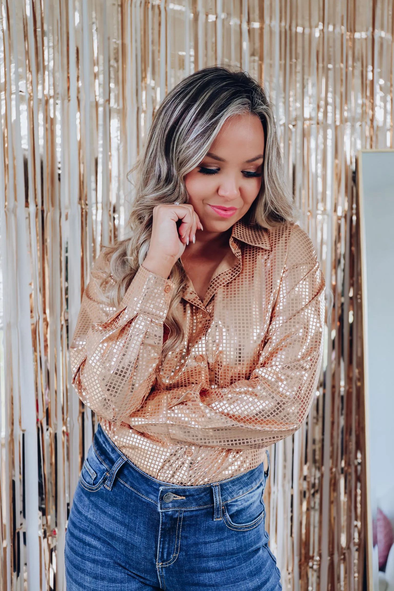 Disco Out Tonight Button Up Shirt - Gold