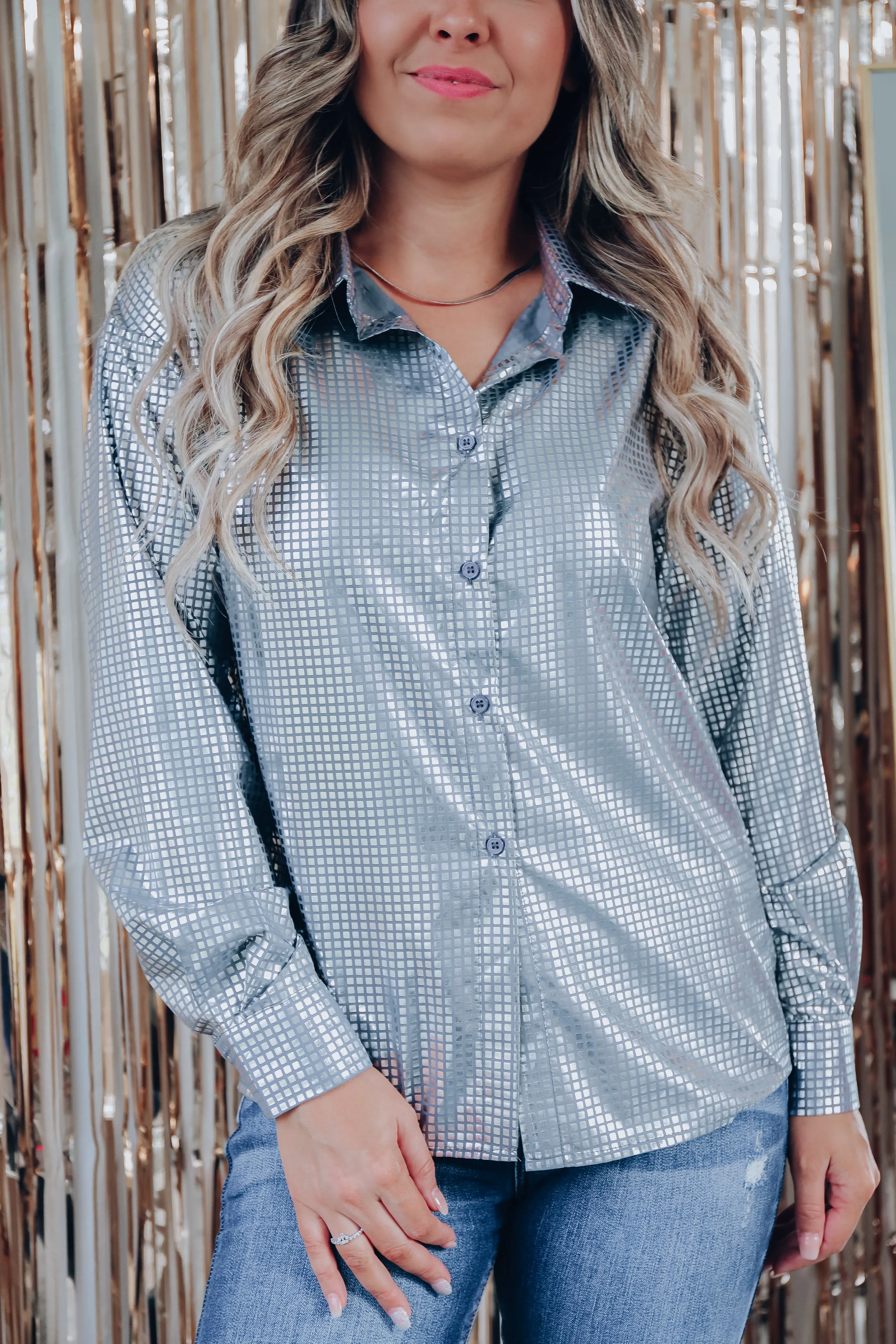 Disco Out Tonight Button Up Shirt - Silver