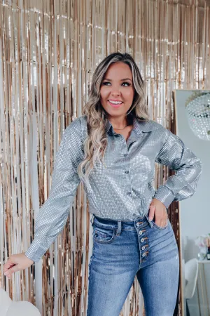Disco Out Tonight Button Up Shirt - Silver