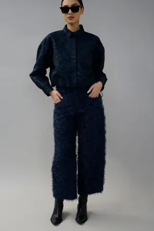 Edom Navy Cut Jacquard Ankle-Length Pants