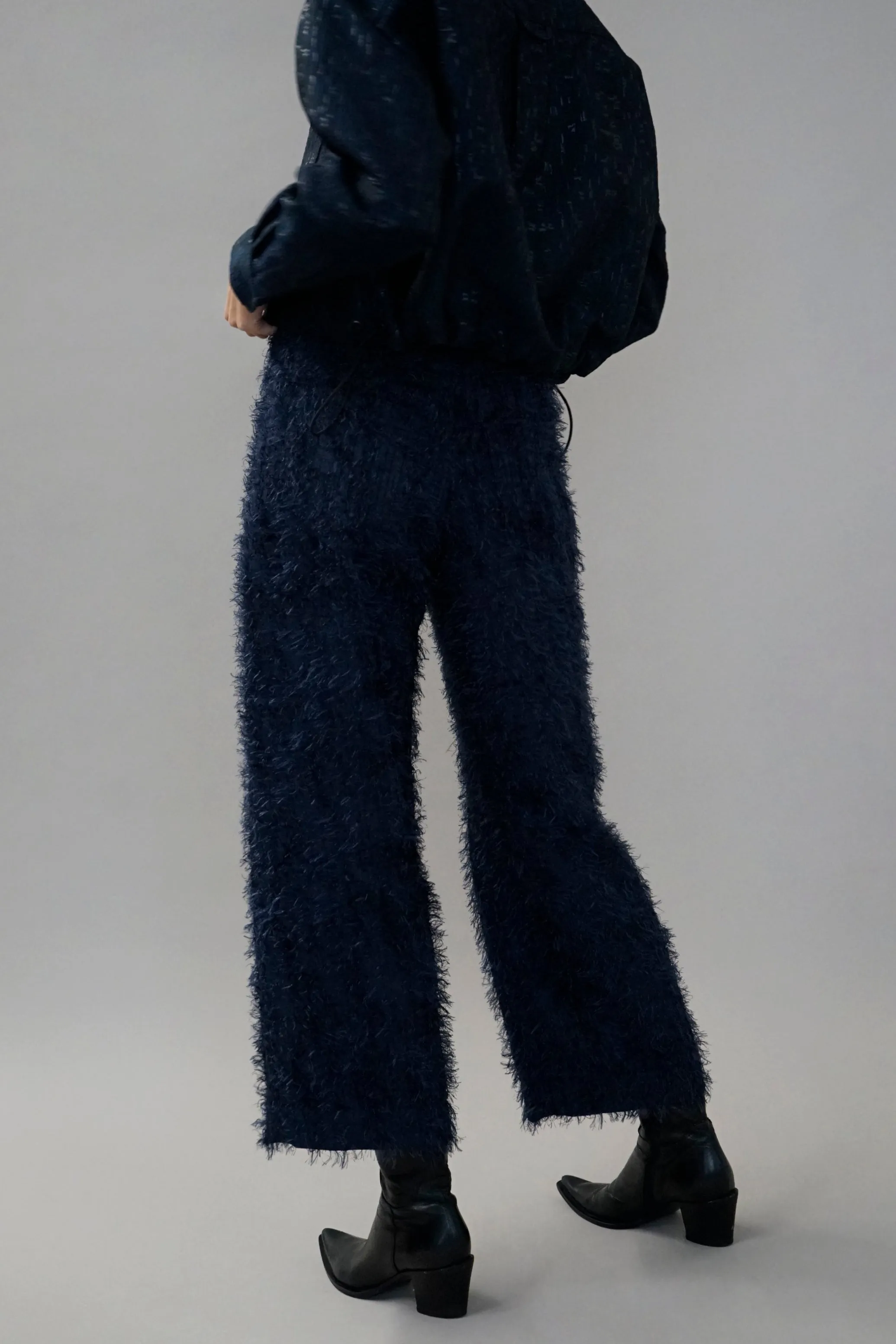Edom Navy Cut Jacquard Ankle-Length Pants
