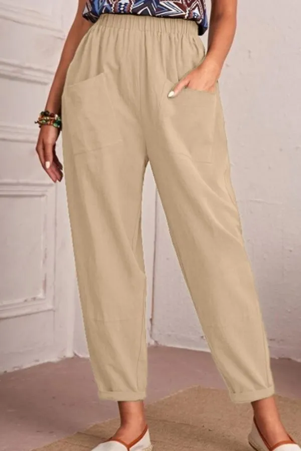 Elastic Waist Solid Color Pants