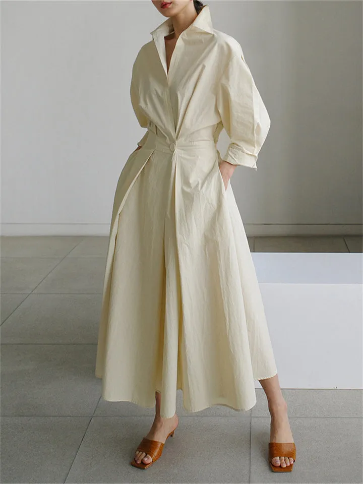 Elegant Simple V-Neck Long Shirt Dress for Women