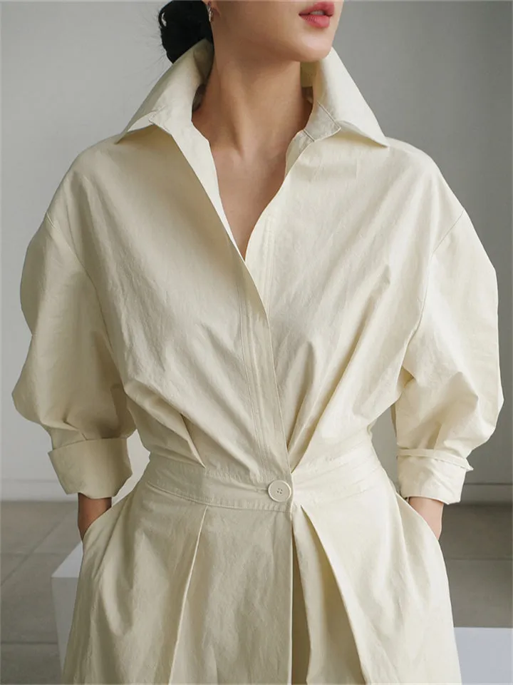 Elegant Simple V-Neck Long Shirt Dress for Women