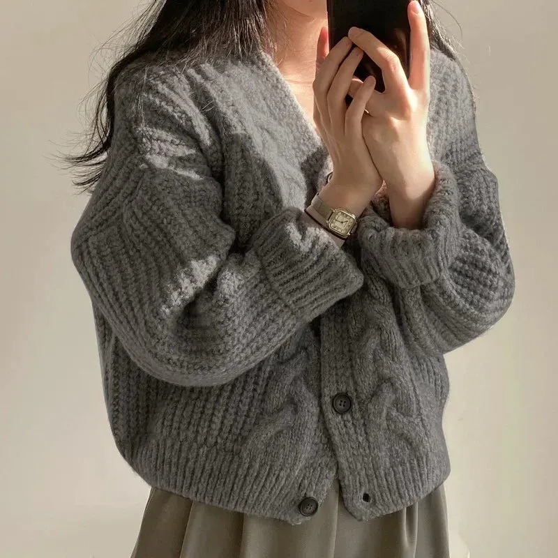 Elloise™ | Casual Solid Color V-Neck Knitted Cardigan Sweater