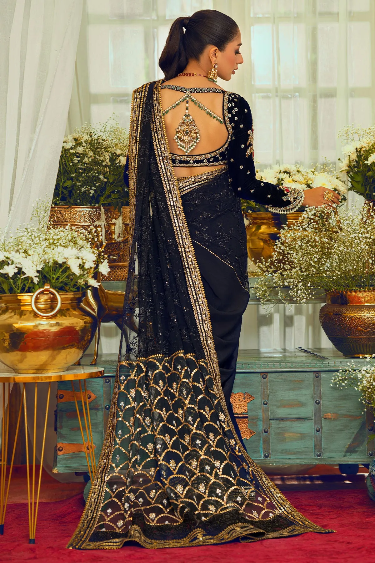 Embroidered Black Velvet Saree Pakistani Wedding Dresses