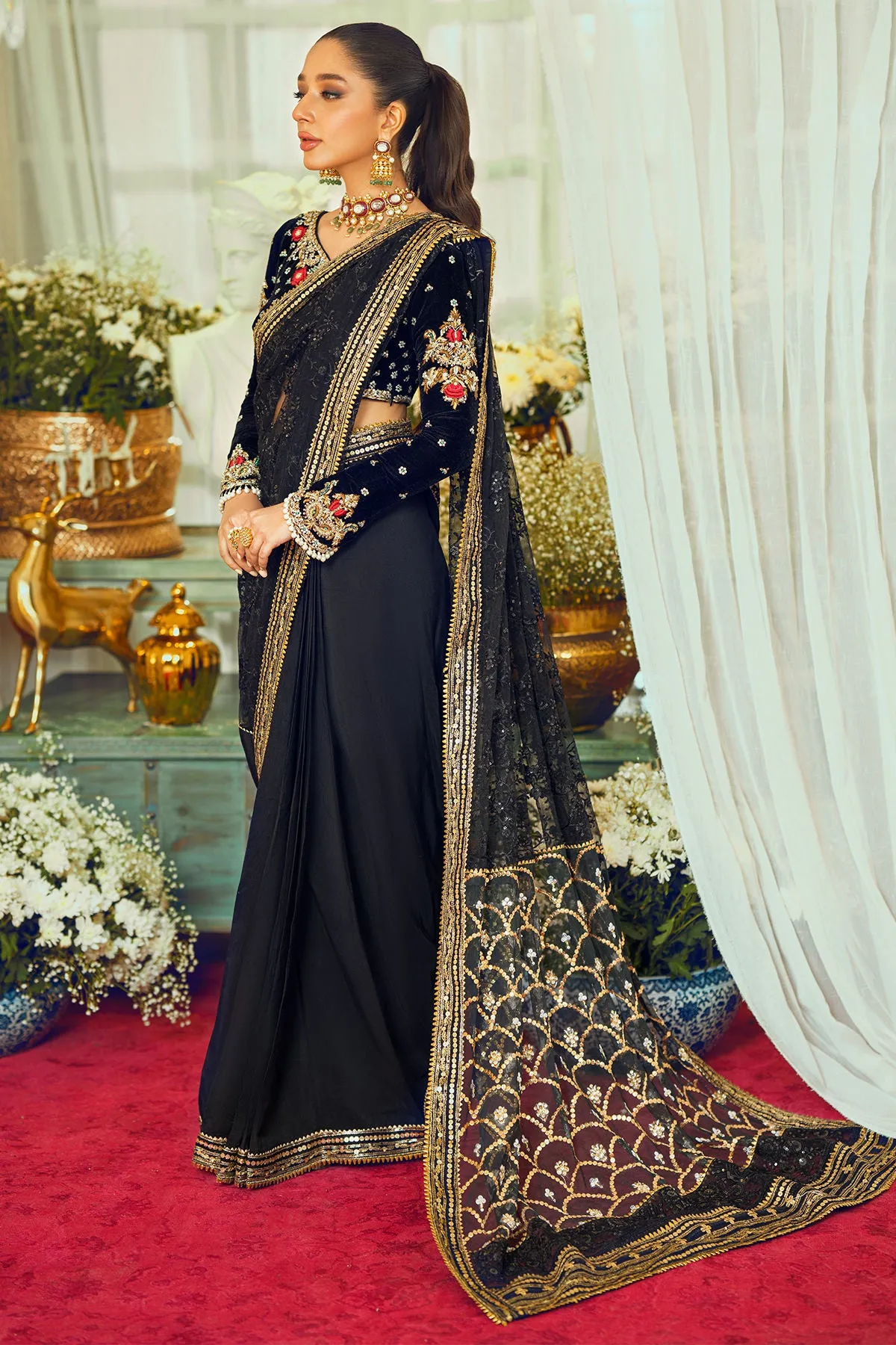 Embroidered Black Velvet Saree Pakistani Wedding Dresses