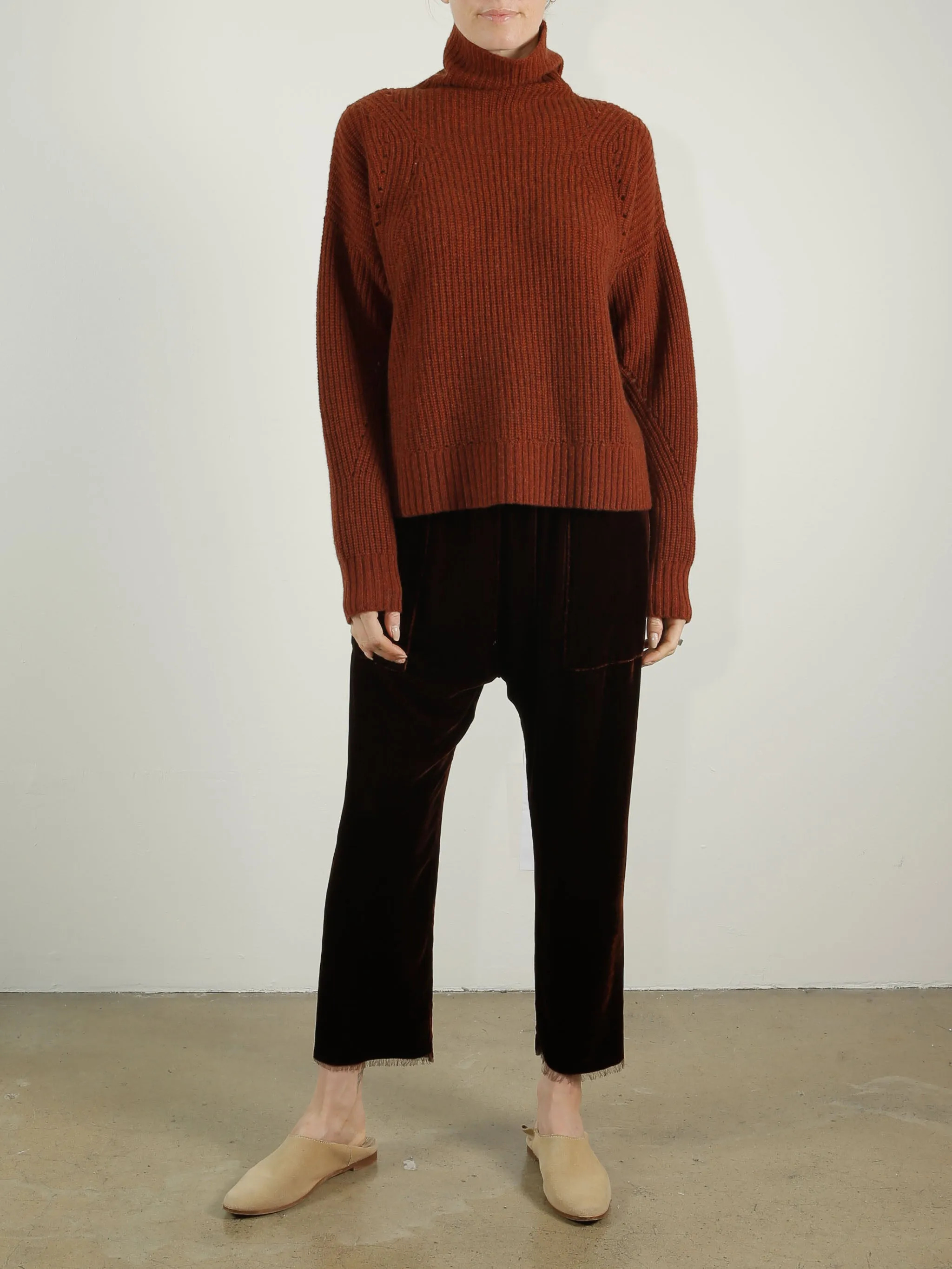 Erika Drop Pant in Velvet - Mahogany