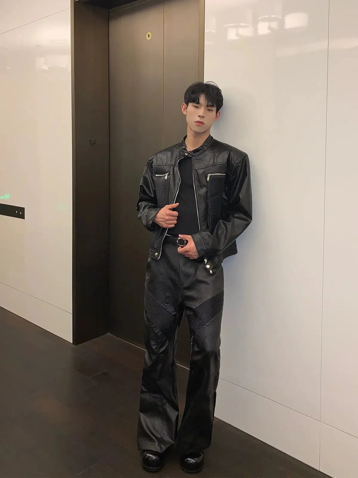 Fashion Leather Jacket Pants Suit