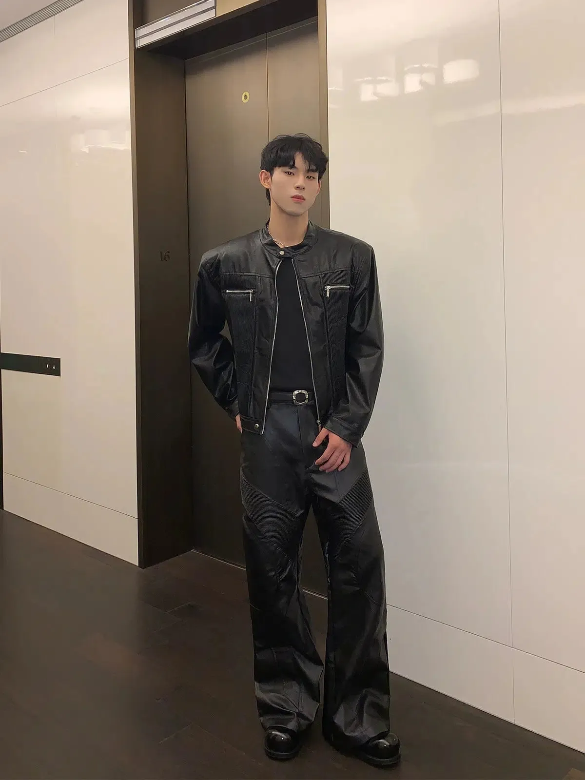 Fashion Leather Jacket Pants Suit