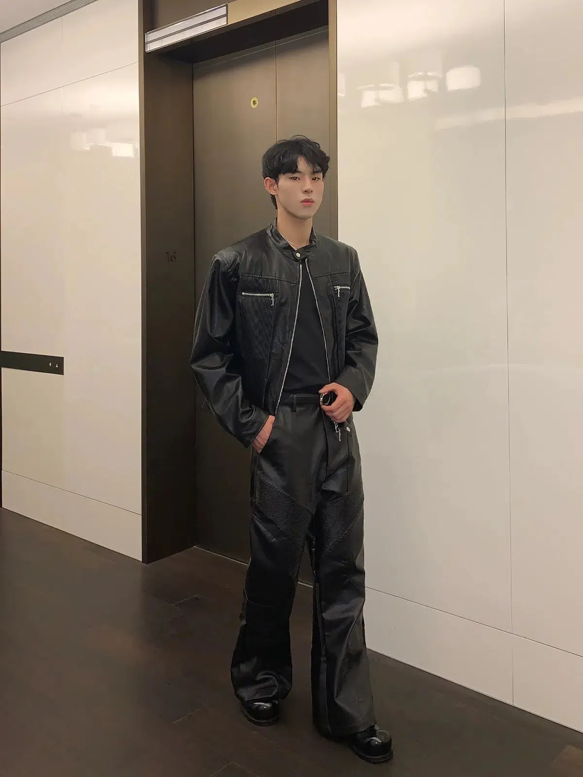 Fashion Leather Jacket Pants Suit
