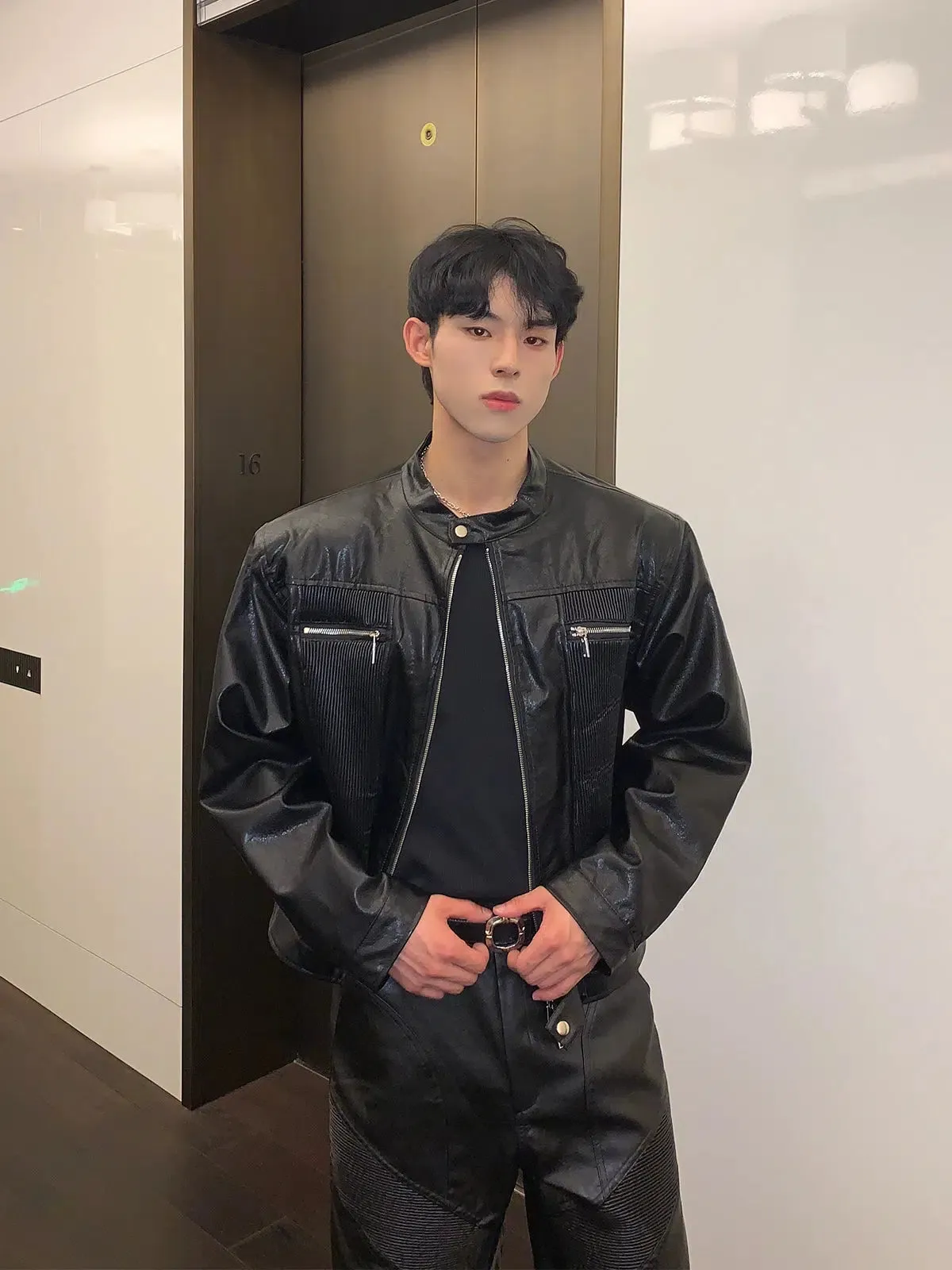 Fashion Leather Jacket Pants Suit