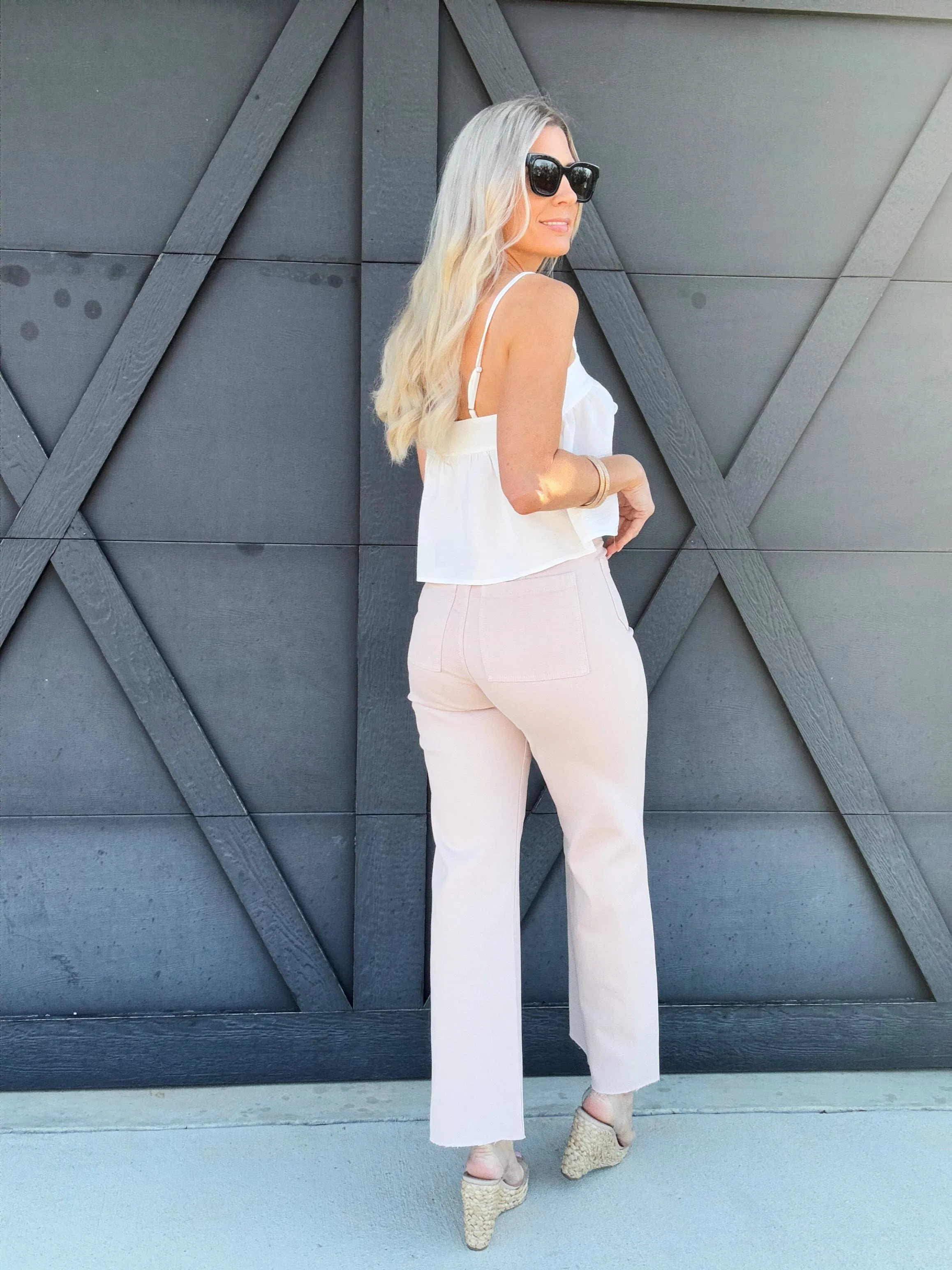 Front Pocket Wide Leg Pants In Light Pink