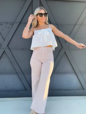 Front Pocket Wide Leg Pants In Light Pink
