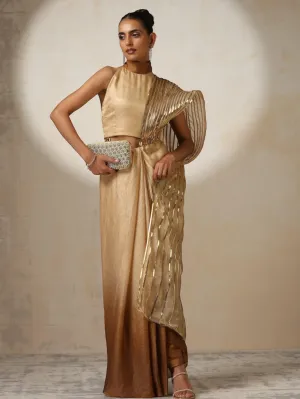Glazed Ombre Impression Ready to Wear Metallic Satin Saree with Halter Blouse