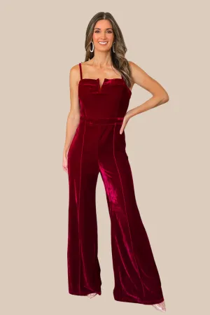 Grand Entrance Velvet Jumpsuit - Burgundy - SALE