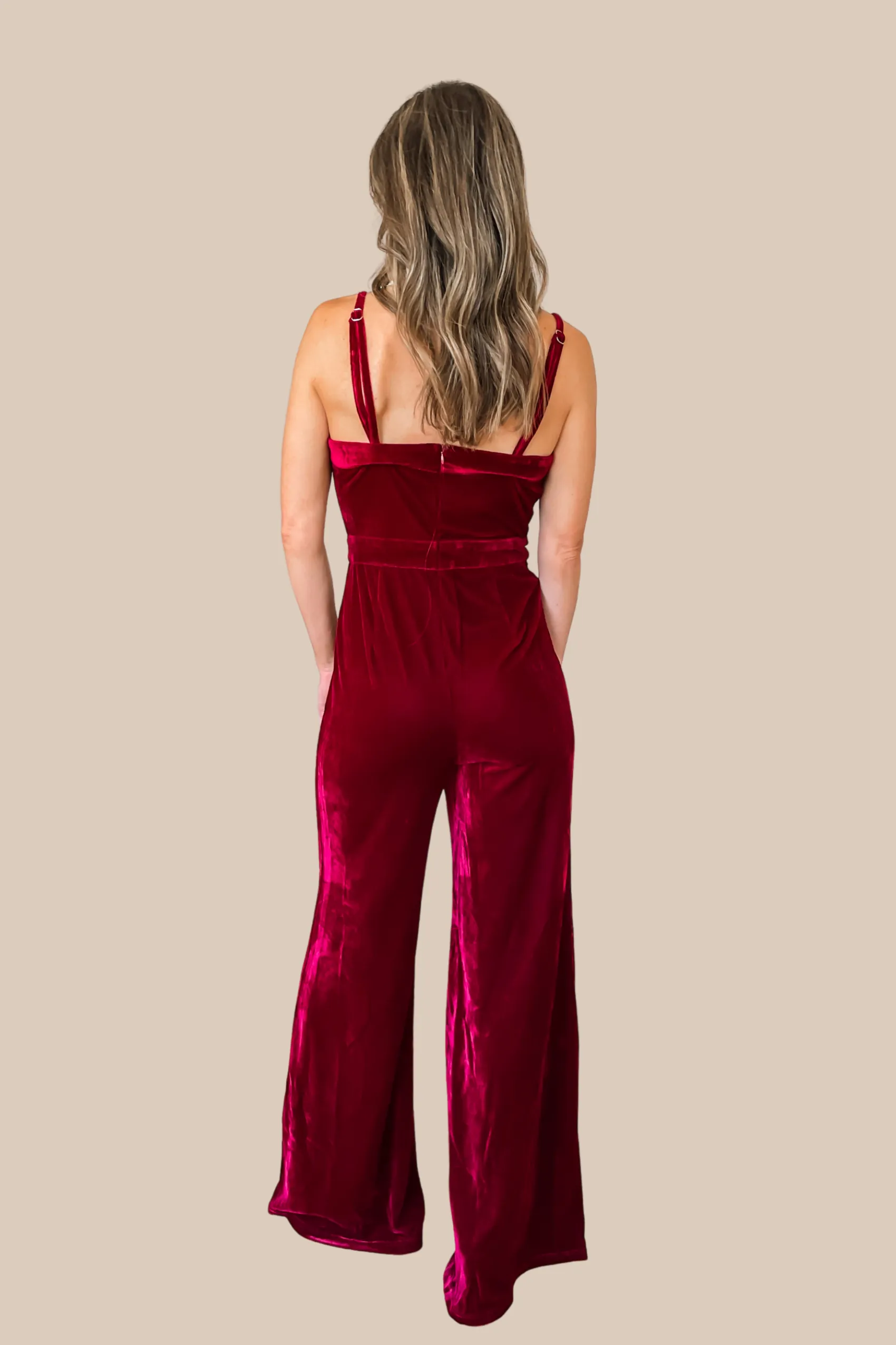 Grand Entrance Velvet Jumpsuit - Burgundy - SALE