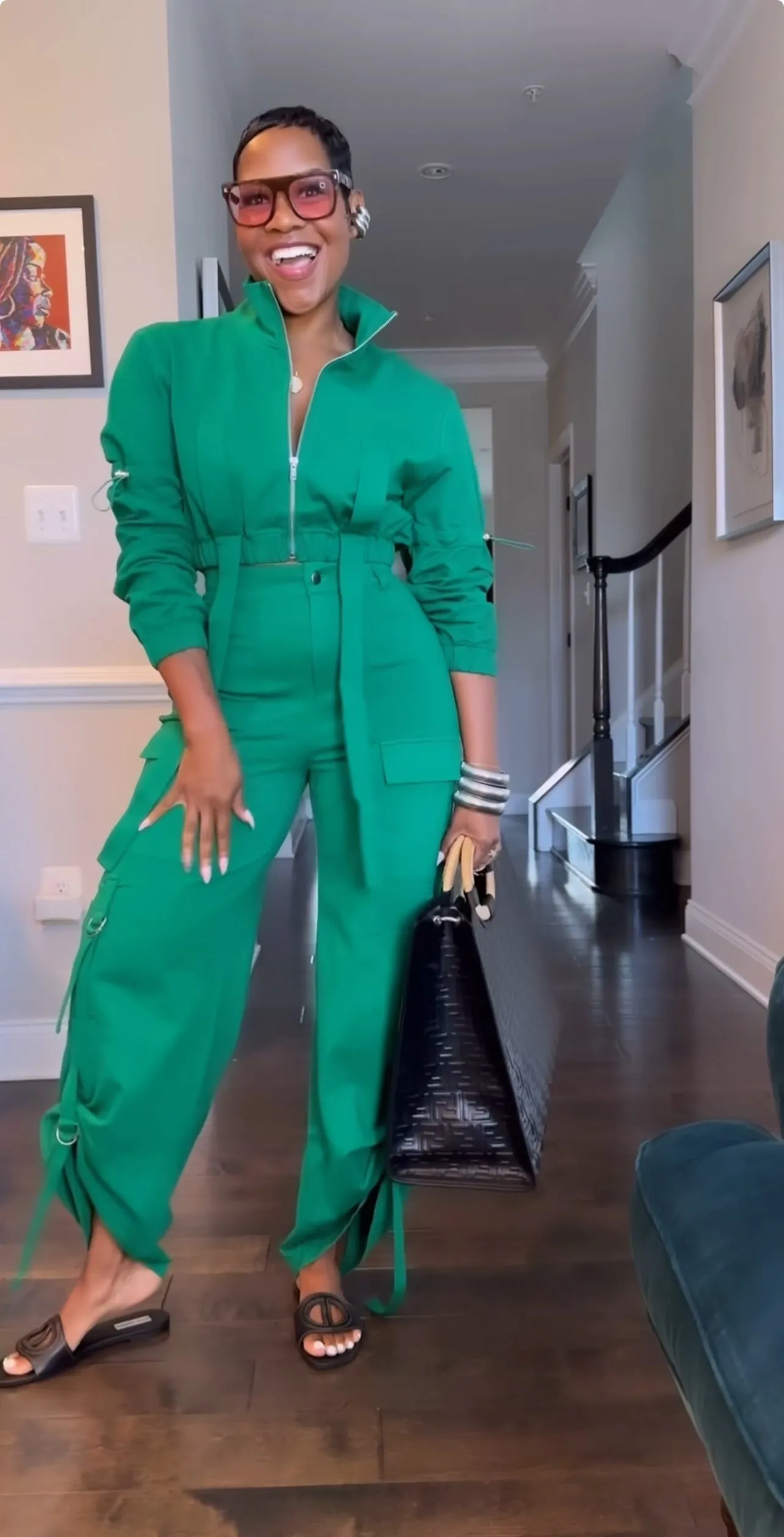 Green Wide Leg Cargo Pants & Jacket Set