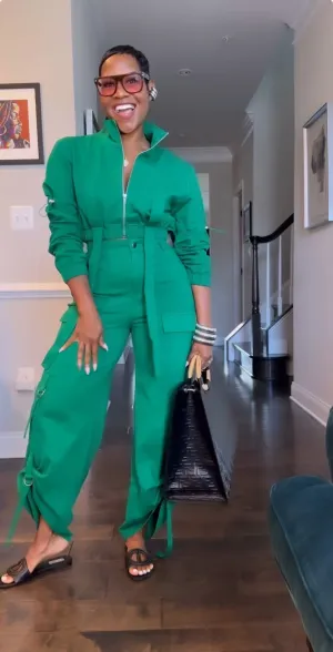 Green Wide Leg Cargo Pants & Jacket Set