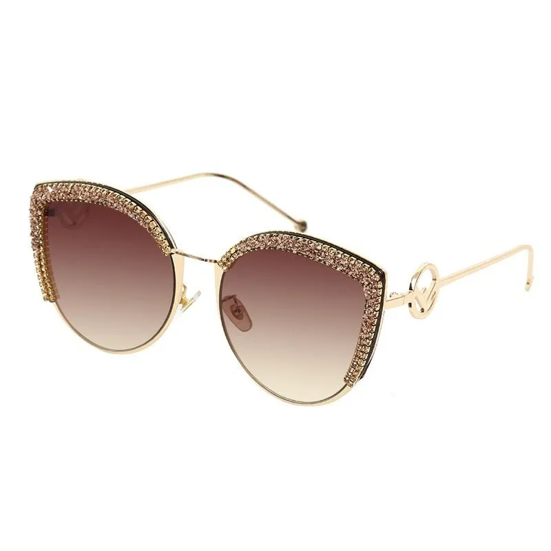 Handmade Crystal Paved Cateye Sunglasses For Women