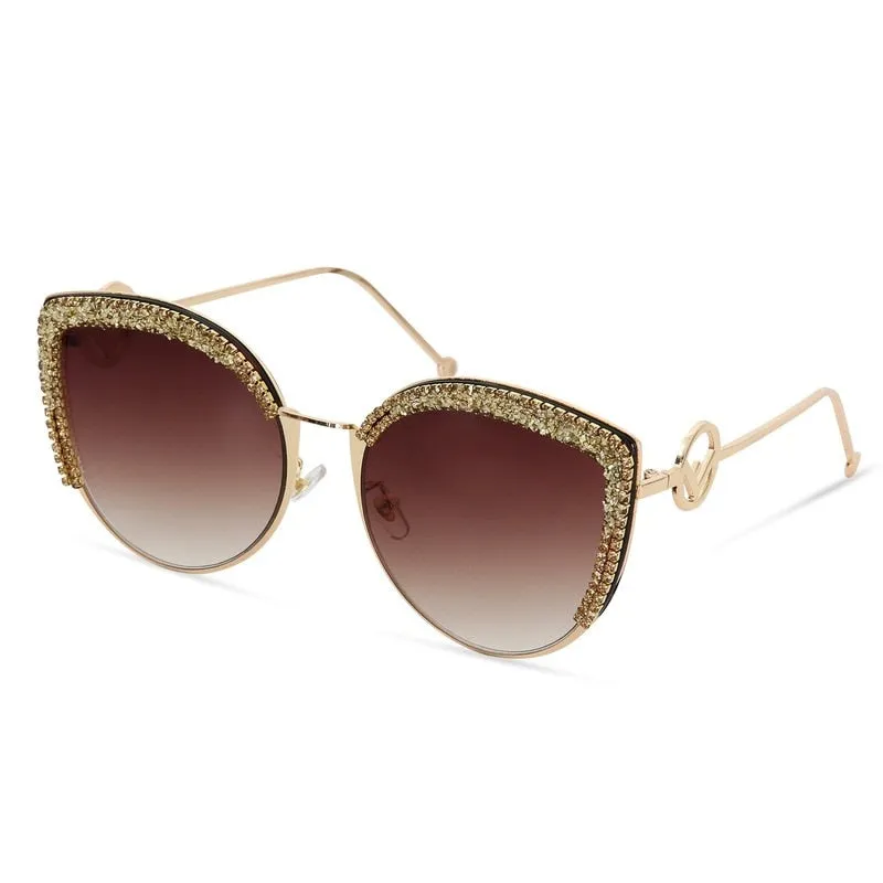 Handmade Crystal Paved Cateye Sunglasses For Women