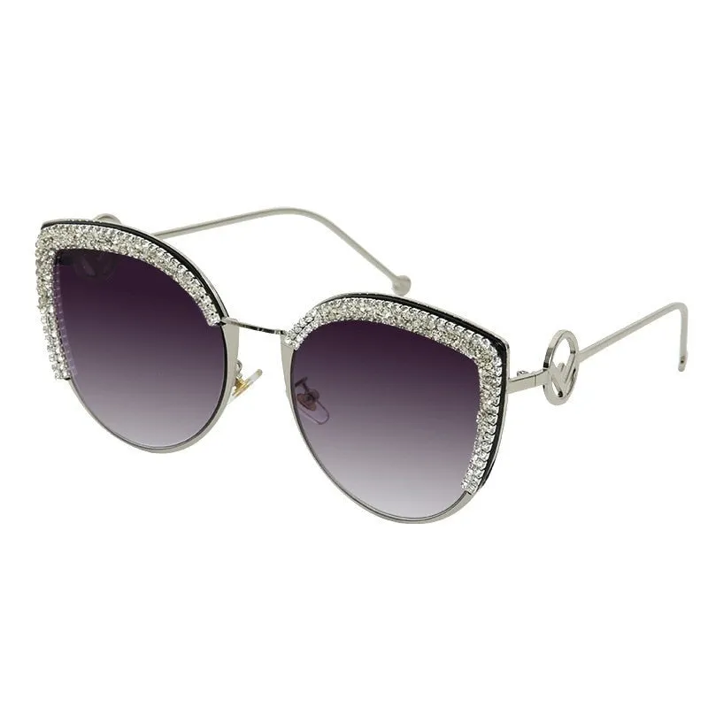 Handmade Crystal Paved Cateye Sunglasses For Women