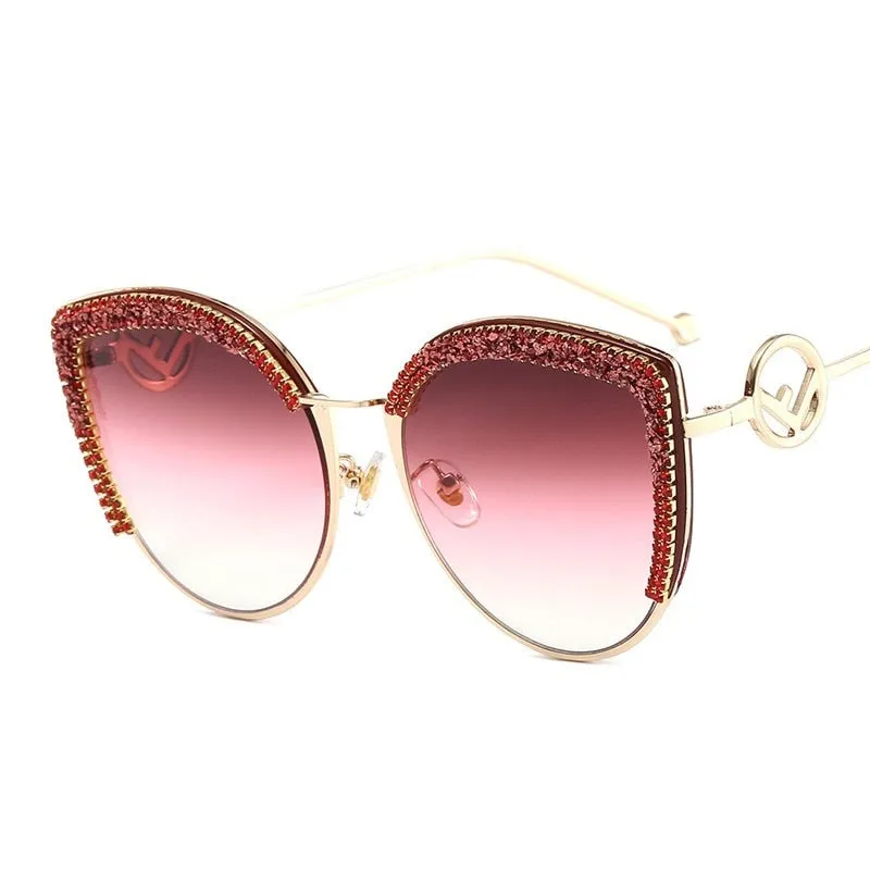 Handmade Crystal Paved Cateye Sunglasses For Women