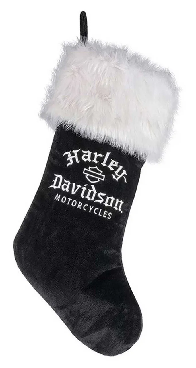 Harley-Davidson® Winter Holiday Stocking Old English Bar & Shield Logo, Black