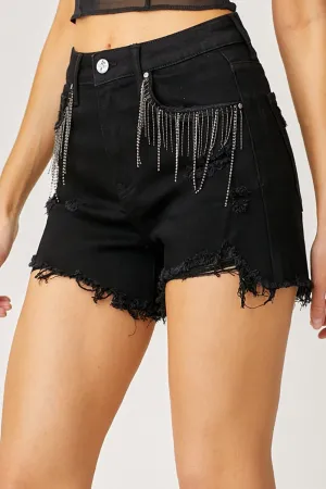 Hazel Blues® |  RISEN Frayed Hem Denim Shorts with Fringe Detail Pockets