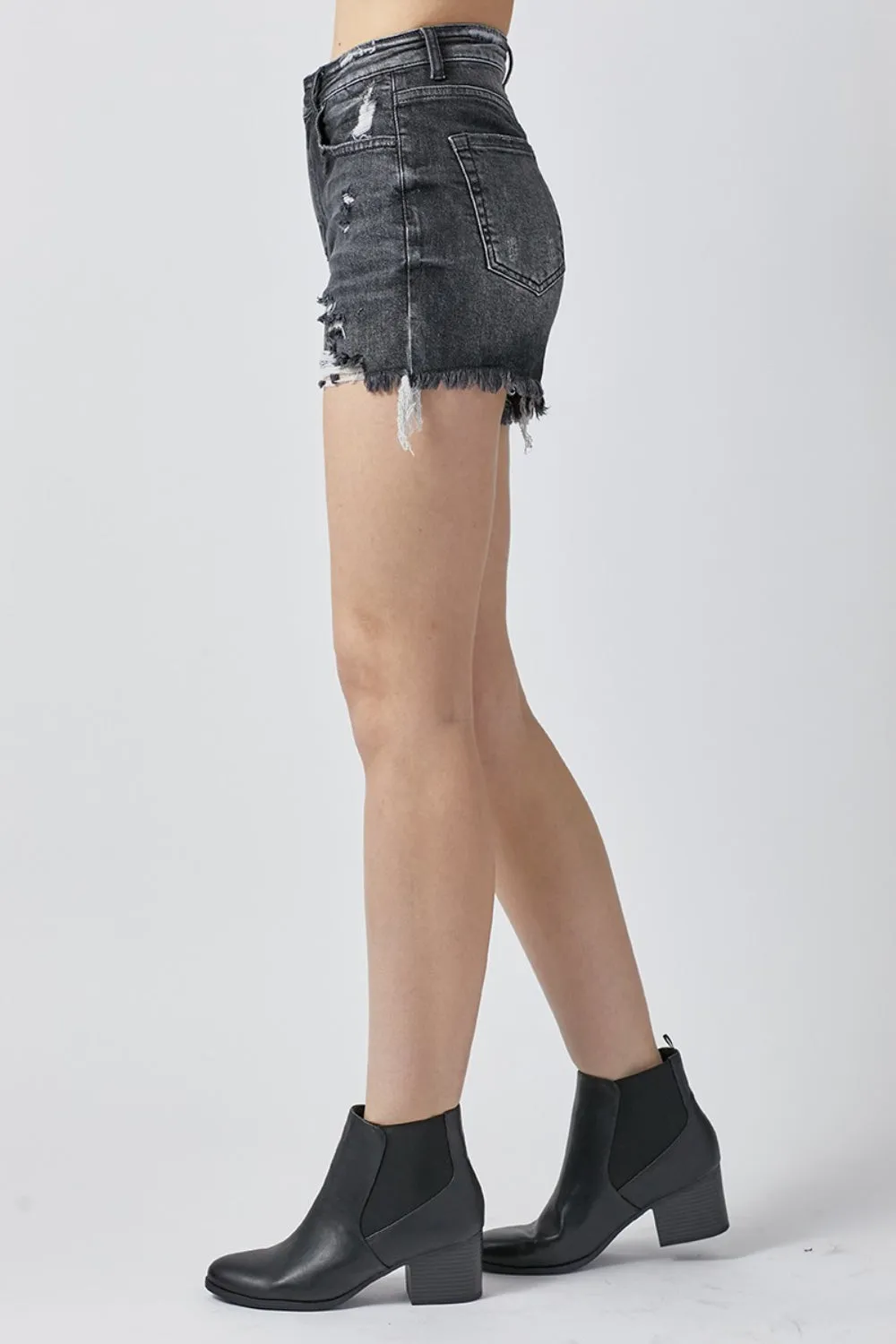 Hazel Blues® |  RISEN High Rise Distressed Denim Shorts