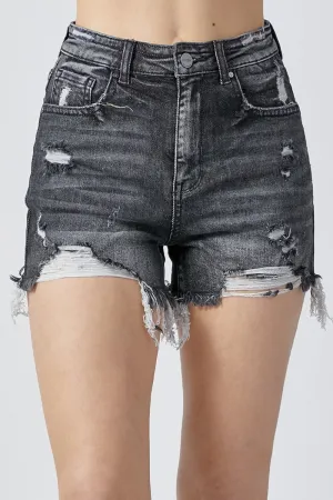 Hazel Blues® |  RISEN High Rise Distressed Denim Shorts