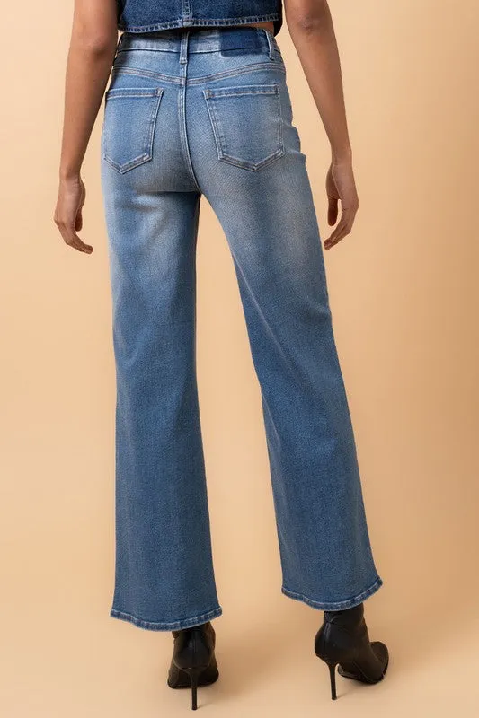 High Rise Relaxed Wide Leg Medium Wash Jeans