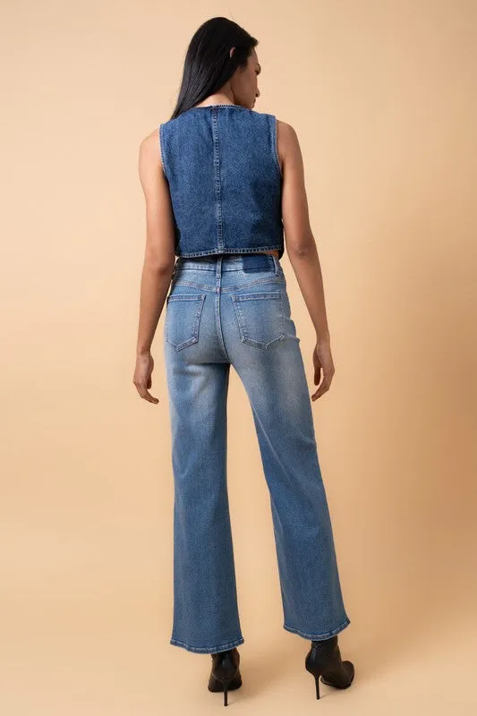High Rise Relaxed Wide Leg Medium Wash Jeans