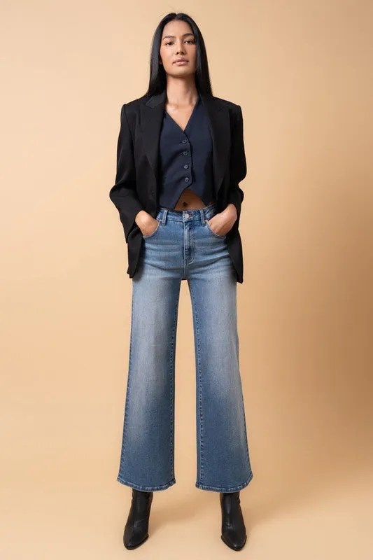 High Rise Relaxed Wide Leg Medium Wash Jeans