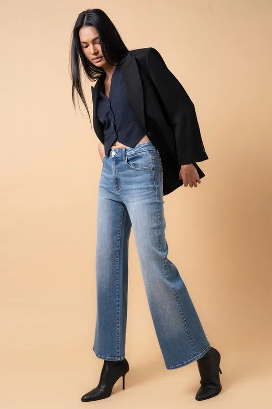 High Rise Relaxed Wide Leg Medium Wash Jeans