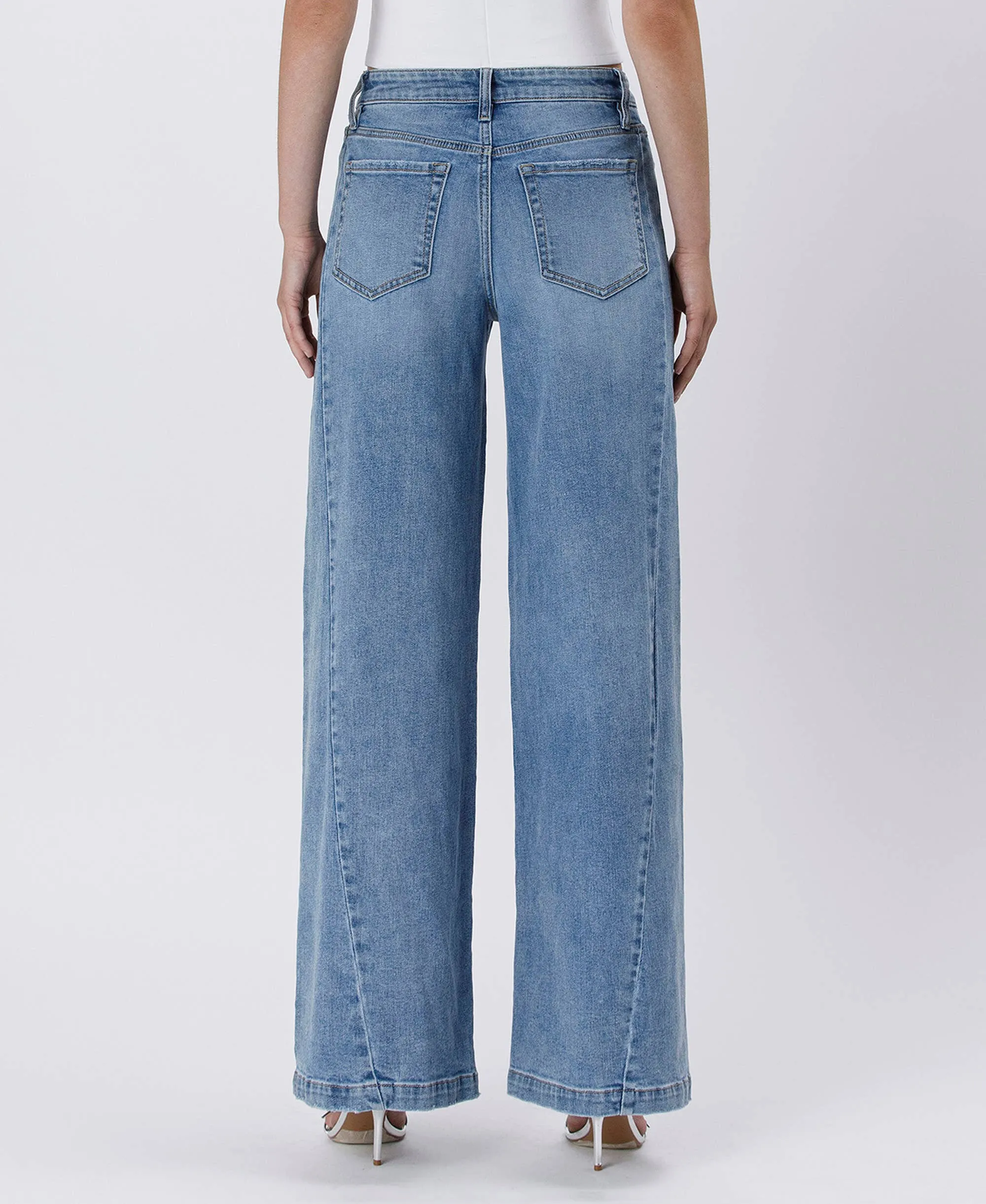 High Rise Seam Detail Palazzo Jeans